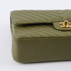Chanel Medium Classic Flap Khaki Green Chevron Calfskin GHW
