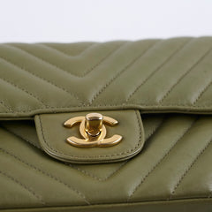 Chanel Medium Classic Flap Khaki Green Chevron Calfskin GHW