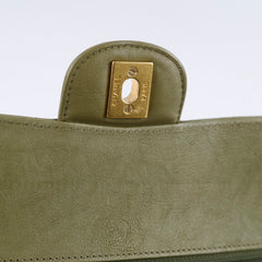 Chanel Medium Classic Flap Khaki Green Chevron Calfskin GHW