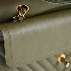 Chanel Medium Classic Flap Khaki Green Chevron Calfskin GHW