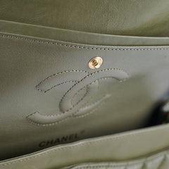 Chanel Medium Classic Flap Khaki Green Chevron Calfskin GHW