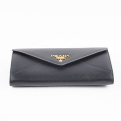 Prada Envelope Long Saffiano Black Wallet