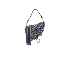 Dior Medium Saddle Bag Blue Oblique with Strap