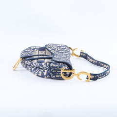 Dior Medium Saddle Bag Blue Oblique with Strap
