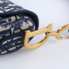 Dior Medium Saddle Bag Blue Oblique with Strap