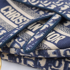 Dior Medium Saddle Bag Blue Oblique with Strap