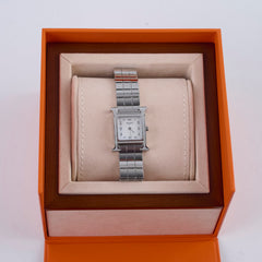 Hermes H Heure Watch Small Model MOP Dial Steel Strap