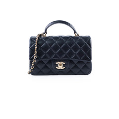 Chanel Mini Rectangular with Top Handle Black GHW Microchipped