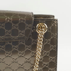 Gucci Large Emily Chain Shoulder Guccissima Patent Leather Bronze
