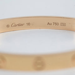 Cartier Love Bracelet Classic Model Rose Gold Size 16 2025