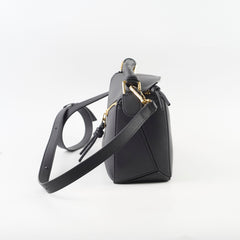 Loewe Small Puzzle Bag Black Braided Handle GHW