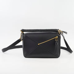 Loewe Small Puzzle Bag Black Braided Handle GHW