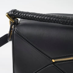 Loewe Small Puzzle Bag Black Braided Handle GHW