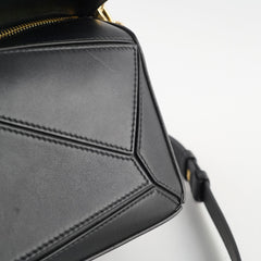 Loewe Small Puzzle Bag Black Braided Handle GHW