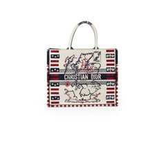 Dior Large Book Tote Navy Red Cream Maps