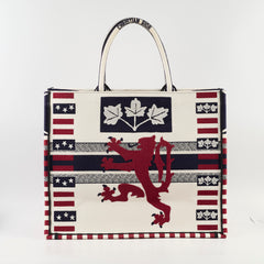 Dior Large Book Tote Navy Red Cream Maps