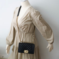 Chanel Small Boy Caviar Chevron Black
