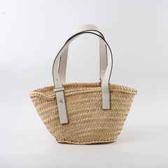 Loewe Small Raffia Basket Bag White