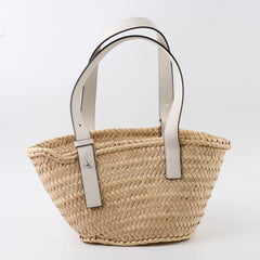 Loewe Small Raffia Basket Bag White