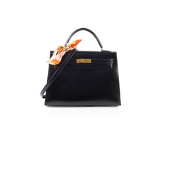 Hermes Kelly 32 Black Box Calf GHW - W in circle (1993)