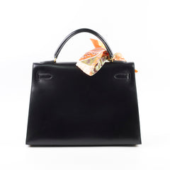 Hermes Kelly 32 Black Box Calf GHW - W in circle (1993)
