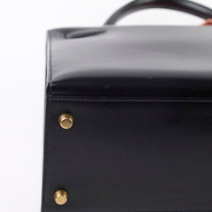 Hermes Kelly 32 Black Box Calf GHW - W in circle (1993)