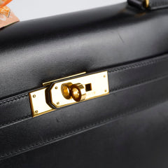 Hermes Kelly 32 Black Box Calf GHW - W in circle (1993)