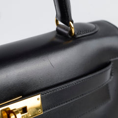 Hermes Kelly 32 Black Box Calf GHW - W in circle (1993)