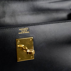 Hermes Kelly 32 Black Box Calf GHW - W in circle (1993)