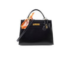 Hermes Kelly 32 Black Box Calf GHW - W in circle (1993)