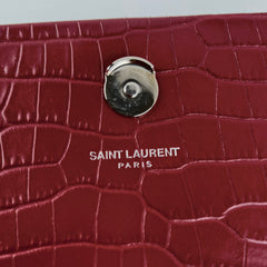 Saint Laurent Medium Kate Crocodile Embossed Burgundy