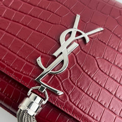 Saint Laurent Medium Kate Crocodile Embossed Burgundy