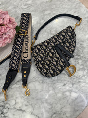 Christian Dior Medium Oblique Saddle Bag Navy