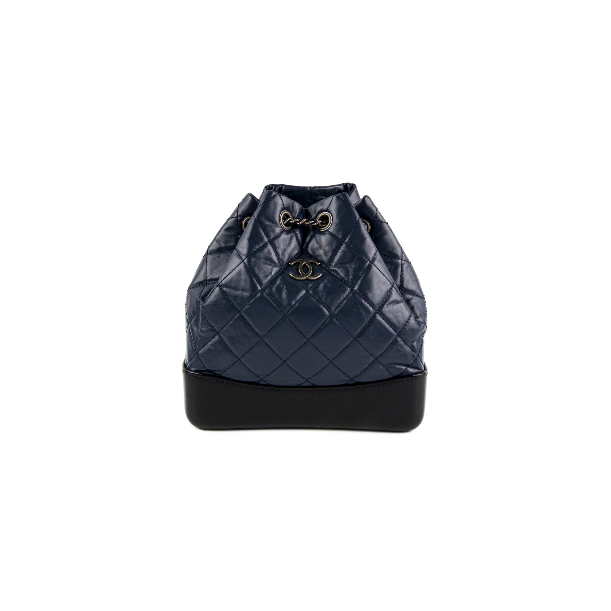 Chanel Black/Dark Blue Quilted Calf Aged Leather Small Gabrielle Backpack  Chanel