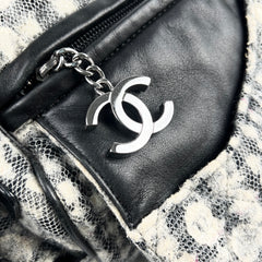 Chanel Vinatge Lace Barrel Shoulder Bag White/Blue