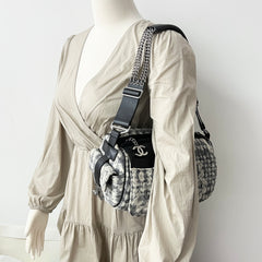 Chanel Vinatge Lace Barrel Shoulder Bag White/Blue