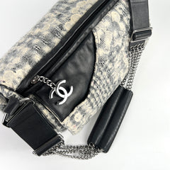 Chanel Vinatge Lace Barrel Shoulder Bag White/Blue