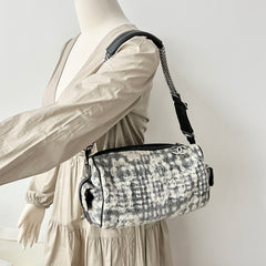 Chanel Vinatge Lace Barrel Shoulder Bag White/Blue