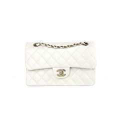 Chanel Small Classic Double Flap White Caviar Mircochip