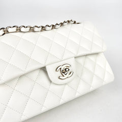 Chanel Small Classic Double Flap White Caviar Mircochip