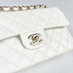 Chanel Small Classic Double Flap White Caviar Mircochip