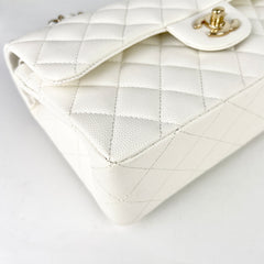 Chanel Small Classic Double Flap White Caviar Mircochip