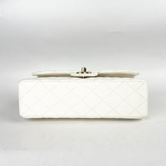 Chanel Small Classic Double Flap White Caviar Mircochip