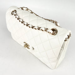 Chanel Small Classic Double Flap White Caviar Mircochip