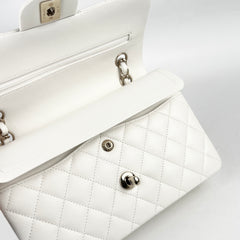 Chanel Small Classic Double Flap White Caviar Mircochip