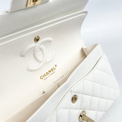 Chanel Small Classic Double Flap White Caviar Mircochip