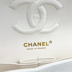 Chanel Small Classic Double Flap White Caviar Mircochip