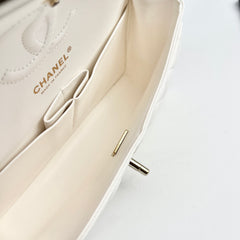 Chanel Small Classic Double Flap White Caviar Mircochip