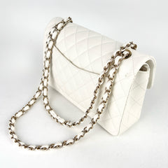Chanel Small Classic Double Flap White Caviar Mircochip