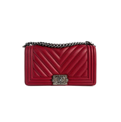 Chanel Boy Old Medium Chevron Lambskin Red - 22 Series